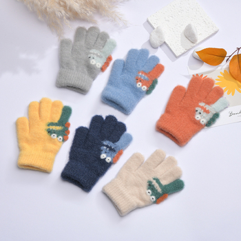 Παιδικά γάντια πλεκτά με σχέδιο δεινοσαύρου, για αγόρια και κορίτσια, με επένδυση φλίς, Jacquard πλέξη, ηλικίες 3–6 ετών