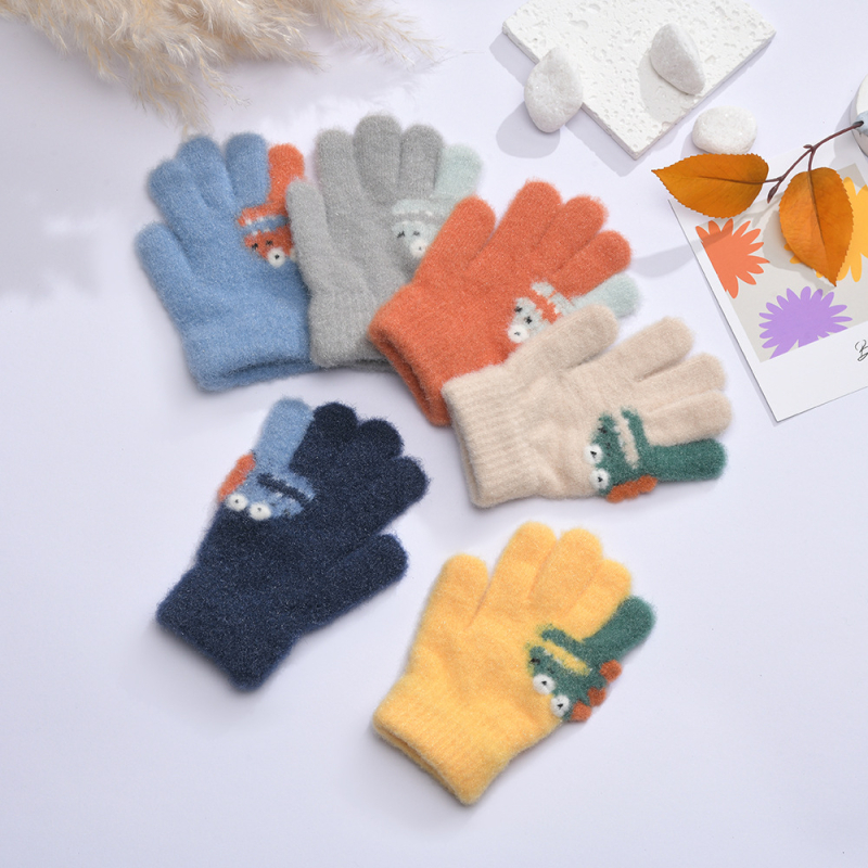 Παιδικά γάντια πλεκτά με σχέδιο δεινοσαύρου, για αγόρια και κορίτσια, με επένδυση φλίς, Jacquard πλέξη, ηλικίες 3–6 ετών