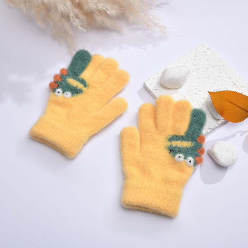 Παιδικά γάντια πλεκτά με σχέδιο δεινοσαύρου, για αγόρια και κορίτσια, με επένδυση φλίς, Jacquard πλέξη, ηλικίες 3–6 ετών