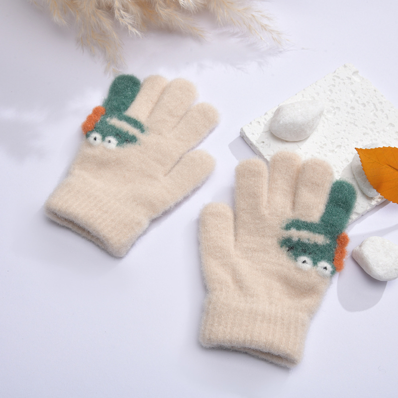 Παιδικά γάντια πλεκτά με σχέδιο δεινοσαύρου, για αγόρια και κορίτσια, με επένδυση φλίς, Jacquard πλέξη, ηλικίες 3–6 ετών