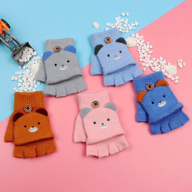 Παιδικά πλεκτά γάντια για φθινόπωρο και χειμώνα, γάντια με μισό δάχτυλο και ζακάρ σχεδίαση, ζεστά, κατάλληλα για ηλικίες 1-5 ετών, ουδέτερο φύλο, μοτίβο καρτούν