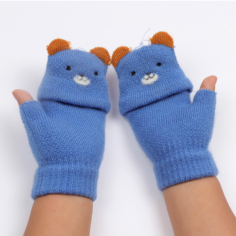 Παιδικά πλεκτά γάντια για φθινόπωρο και χειμώνα, γάντια με μισό δάχτυλο και ζακάρ σχεδίαση, ζεστά, κατάλληλα για ηλικίες 1-5 ετών, ουδέτερο φύλο, μοτίβο καρτούν