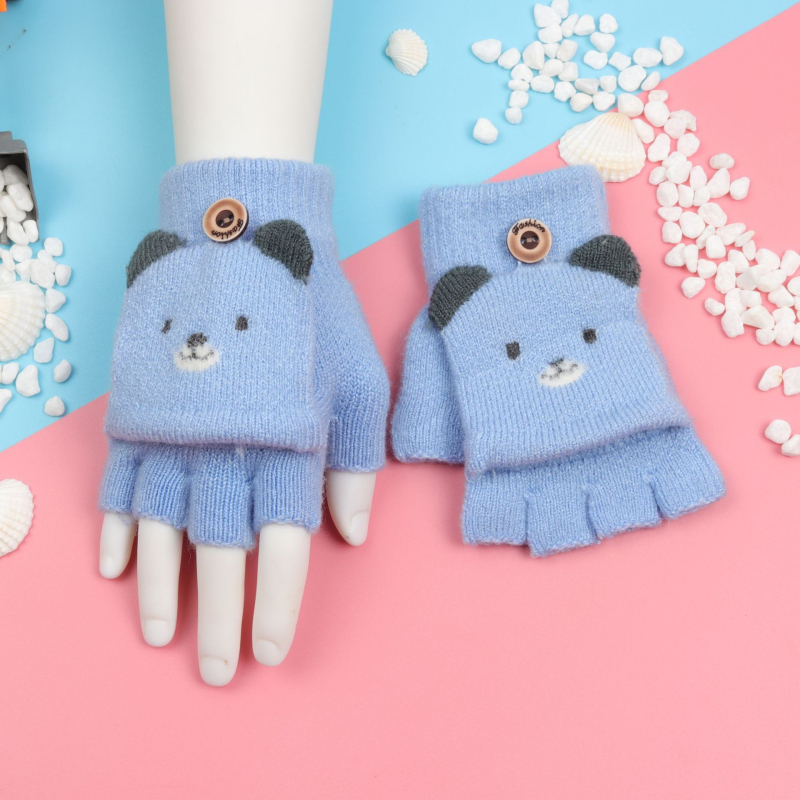 Παιδικά πλεκτά γάντια για φθινόπωρο και χειμώνα, γάντια με μισό δάχτυλο και ζακάρ σχεδίαση, ζεστά, κατάλληλα για ηλικίες 1-5 ετών, ουδέτερο φύλο, μοτίβο καρτούν