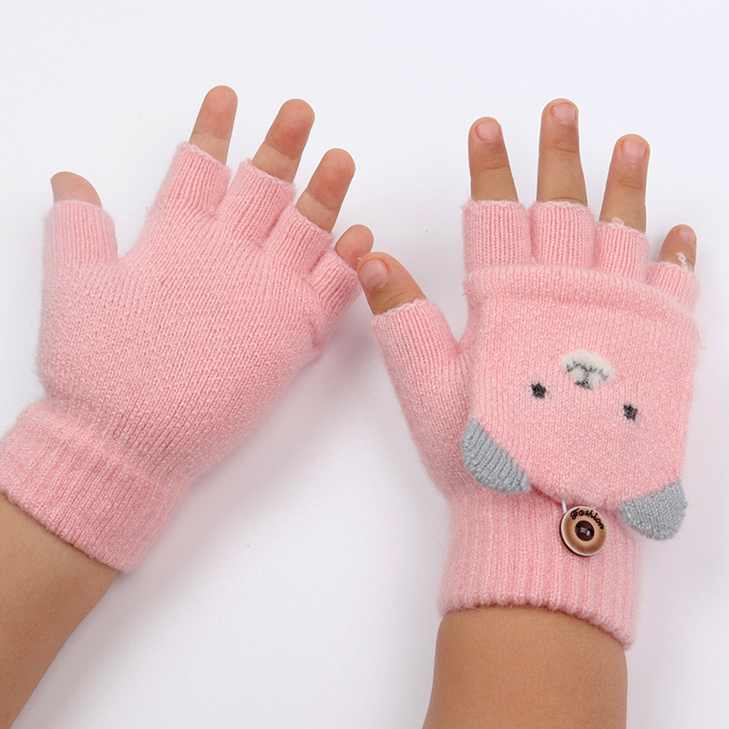 Παιδικά πλεκτά γάντια για φθινόπωρο και χειμώνα, γάντια με μισό δάχτυλο και ζακάρ σχεδίαση, ζεστά, κατάλληλα για ηλικίες 1-5 ετών, ουδέτερο φύλο, μοτίβο καρτούν