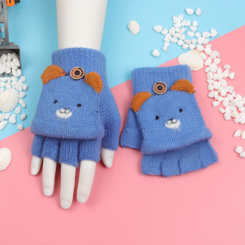 Παιδικά πλεκτά γάντια για φθινόπωρο και χειμώνα, γάντια με μισό δάχτυλο και ζακάρ σχεδίαση, ζεστά, κατάλληλα για ηλικίες 1-5 ετών, ουδέτερο φύλο, μοτίβο καρτούν