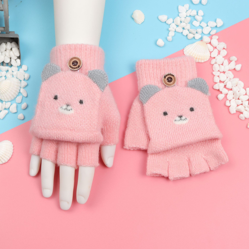 Παιδικά πλεκτά γάντια για φθινόπωρο και χειμώνα, γάντια με μισό δάχτυλο και ζακάρ σχεδίαση, ζεστά, κατάλληλα για ηλικίες 1-5 ετών, ουδέτερο φύλο, μοτίβο καρτούν