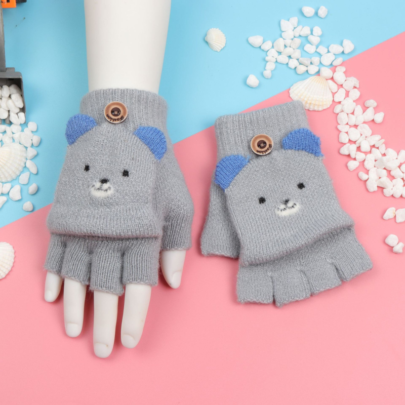 Παιδικά πλεκτά γάντια για φθινόπωρο και χειμώνα, γάντια με μισό δάχτυλο και ζακάρ σχεδίαση, ζεστά, κατάλληλα για ηλικίες 1-5 ετών, ουδέτερο φύλο, μοτίβο καρτούν