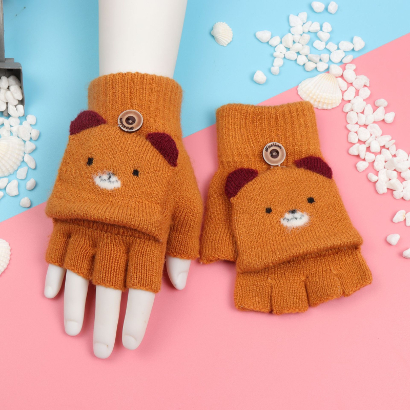 Παιδικά πλεκτά γάντια για φθινόπωρο και χειμώνα, γάντια με μισό δάχτυλο και ζακάρ σχεδίαση, ζεστά, κατάλληλα για ηλικίες 1-5 ετών, ουδέτερο φύλο, μοτίβο καρτούν