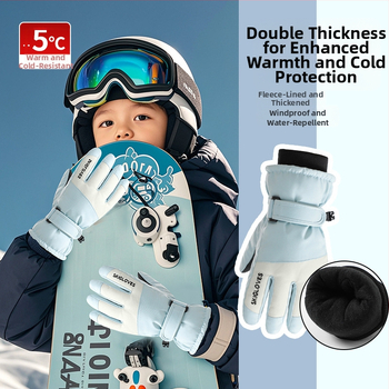 Παιδικά γάντια σκι – ζεστά, με δάχτυλα σε κορεατικό στυλ, από πολυεστέρα, για ηλικίες 8–12, χειμώνας