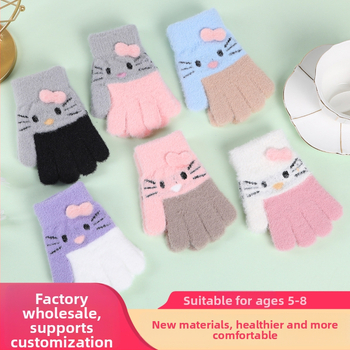 Παιδικά γάντια από γούνα μινκ για 4–9 ετών, με σχέδιο καρτούν, πλέξη Jacquard, διατηρούν τη ζεστασιά