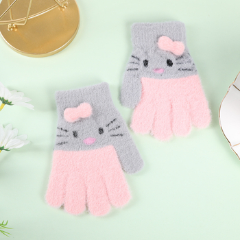Παιδικά γάντια από γούνα μινκ για 4–9 ετών, με σχέδιο καρτούν, πλέξη Jacquard, διατηρούν τη ζεστασιά