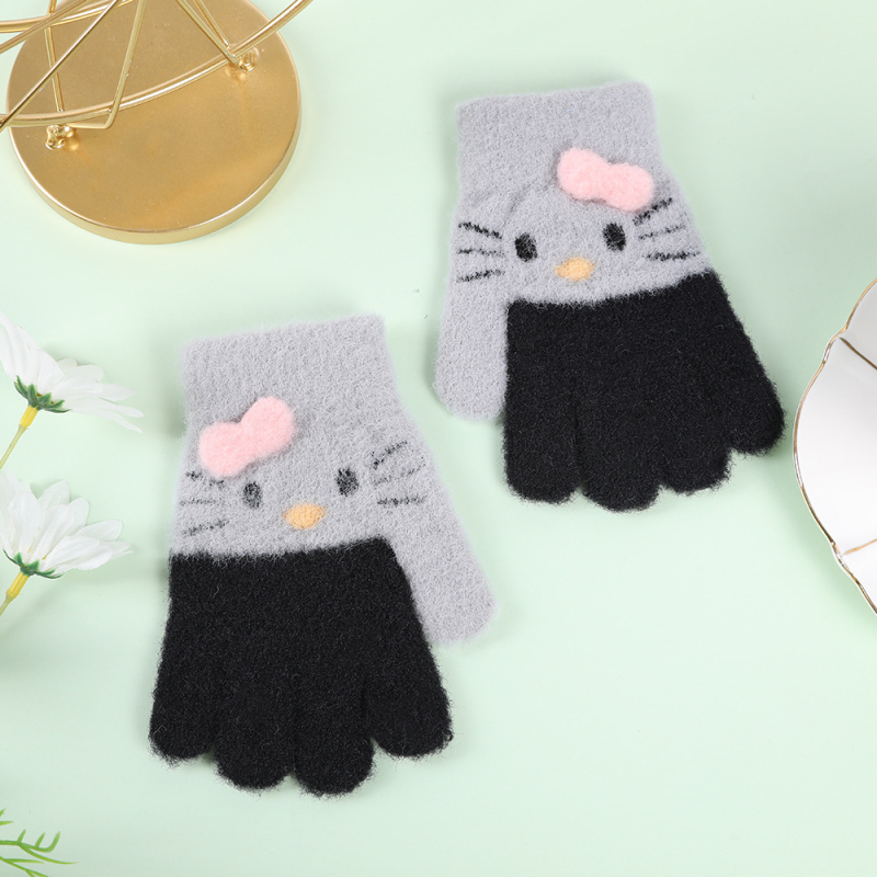 Παιδικά γάντια από γούνα μινκ για 4–9 ετών, με σχέδιο καρτούν, πλέξη Jacquard, διατηρούν τη ζεστασιά