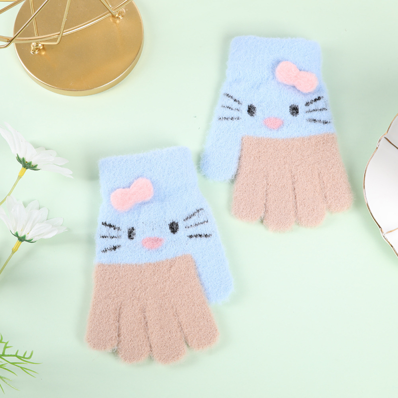 Παιδικά γάντια από γούνα μινκ για 4–9 ετών, με σχέδιο καρτούν, πλέξη Jacquard, διατηρούν τη ζεστασιά