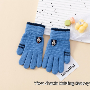 Παιδικά γάντια με καρτούν μοτίβο, Jacquard-πλεγμένα, με φλις επένδυση για ζεστασιά, για παιδιά 5–13 ετών