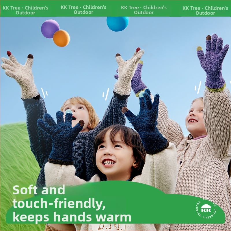 Dječje rukavice s dotikom zaslona - tople, antistaticke, pet prstiju; poliester vlakna; uzrast 2–12; za zimu i jesen