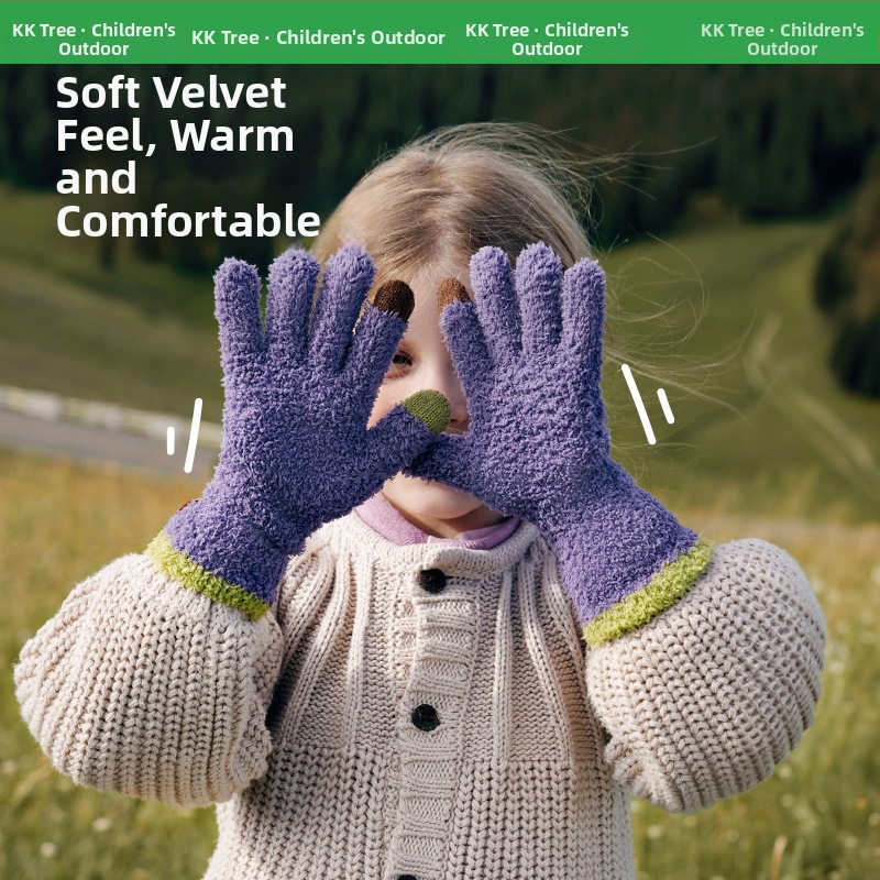 Dječje rukavice s dotikom zaslona - tople, antistaticke, pet prstiju; poliester vlakna; uzrast 2–12; za zimu i jesen