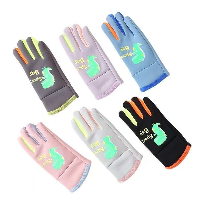 Dječje zimske vodootporne rukavice za bicikliranje s fleeceom, dizajn dinosaura, unisex, 6–12 godina
