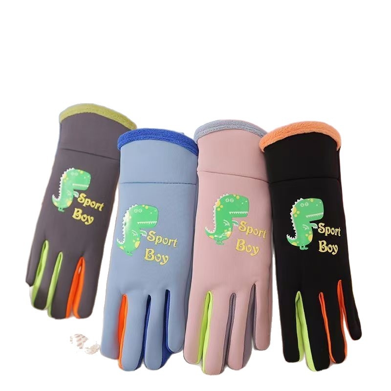 Dječje zimske vodootporne rukavice za bicikliranje s fleeceom, dizajn dinosaura, unisex, 6–12 godina