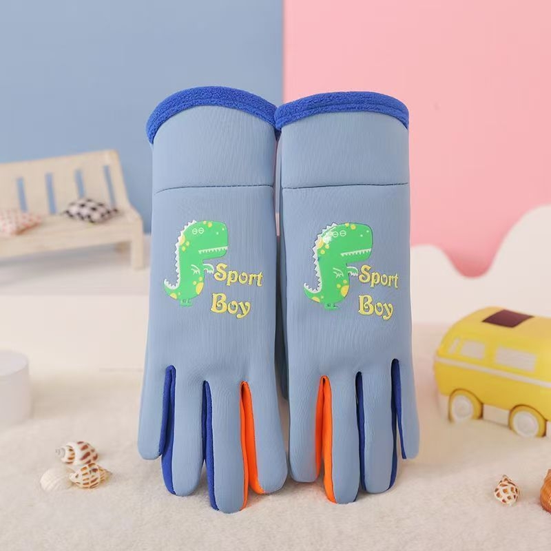 Dječje zimske vodootporne rukavice za bicikliranje s fleeceom, dizajn dinosaura, unisex, 6–12 godina