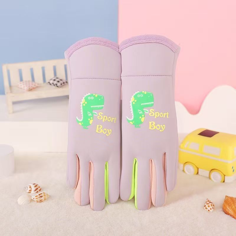 Dječje zimske vodootporne rukavice za bicikliranje s fleeceom, dizajn dinosaura, unisex, 6–12 godina