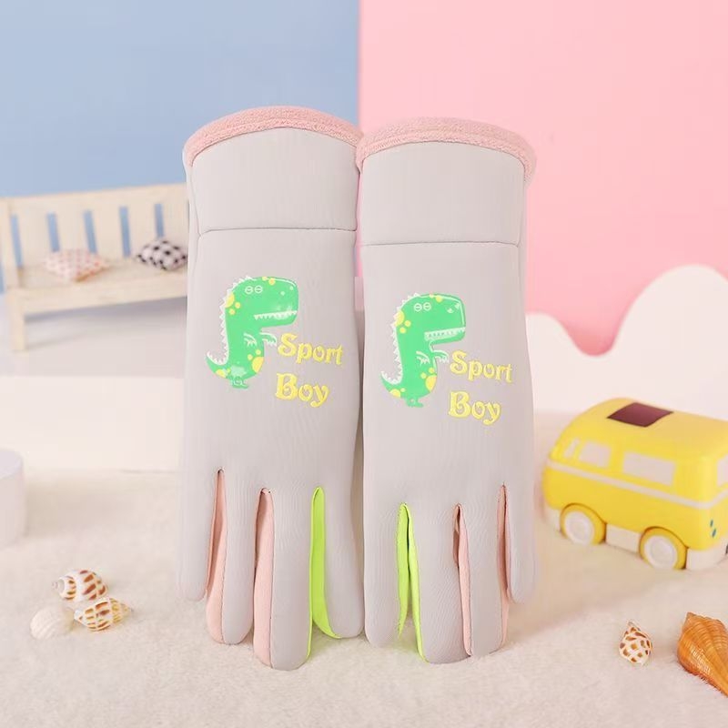 Dječje zimske vodootporne rukavice za bicikliranje s fleeceom, dizajn dinosaura, unisex, 6–12 godina