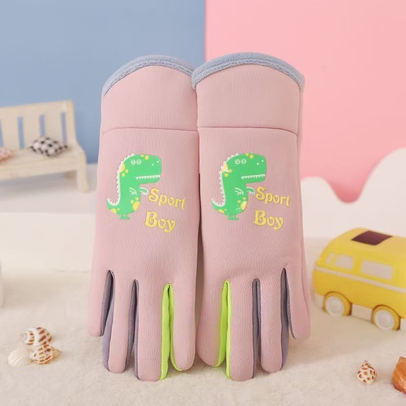 Dječje zimske vodootporne rukavice za bicikliranje s fleeceom, dizajn dinosaura, unisex, 6–12 godina