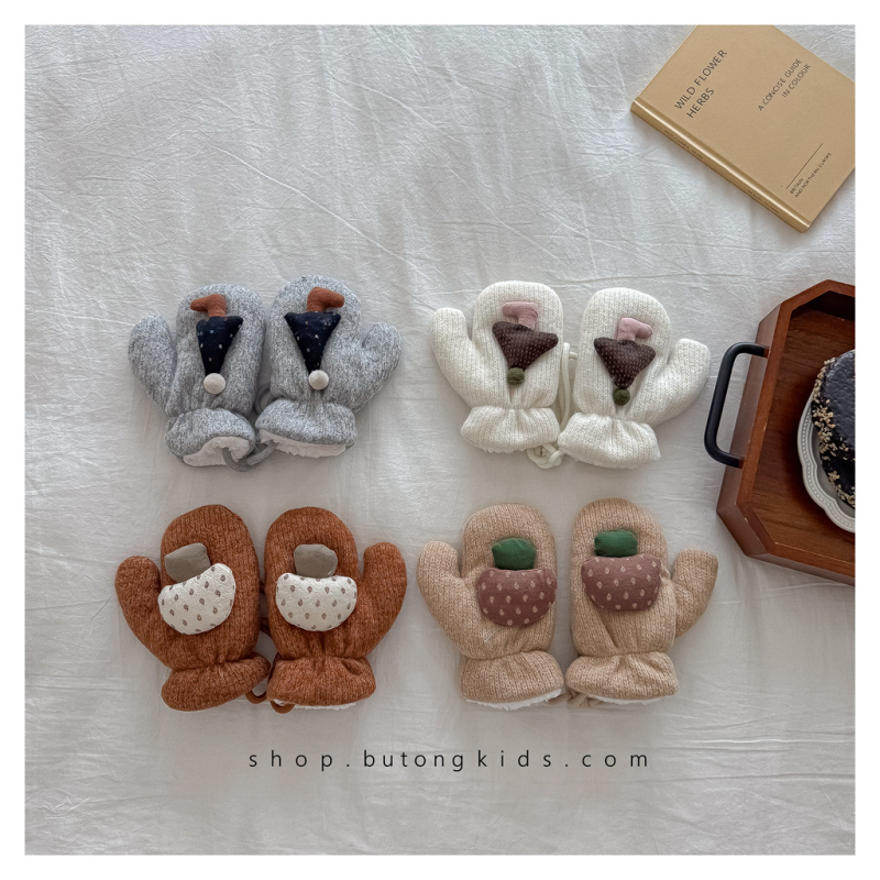 Παιδικά γάντια χωρίς δάχτυλα, unisex, χειμωνιάτικα, κορεάτικου στυλ, μονοχρωματικό σχέδιο, τεχνική tie-dye, Lebutong