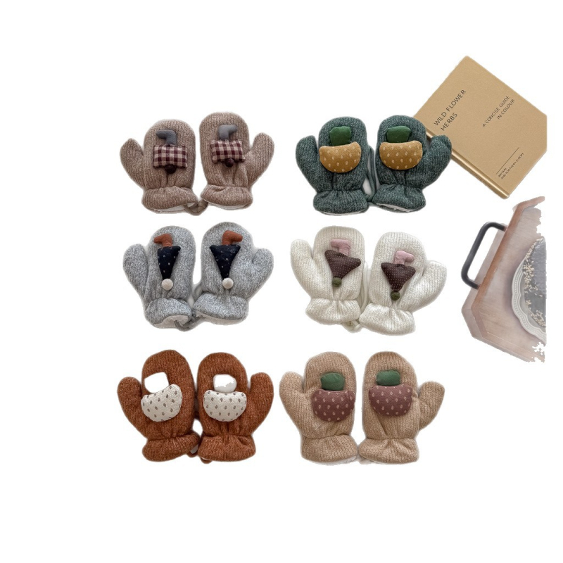 Παιδικά γάντια χωρίς δάχτυλα, unisex, χειμωνιάτικα, κορεάτικου στυλ, μονοχρωματικό σχέδιο, τεχνική tie-dye, Lebutong