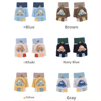 Happy παιδικά πλεκτά γάντια για τον χειμώνα, με πέντε δάχτυλα, σχέδιο αυτοκίνητο-καρτούν, κέντημα, για ηλικίες 2–6 ετών