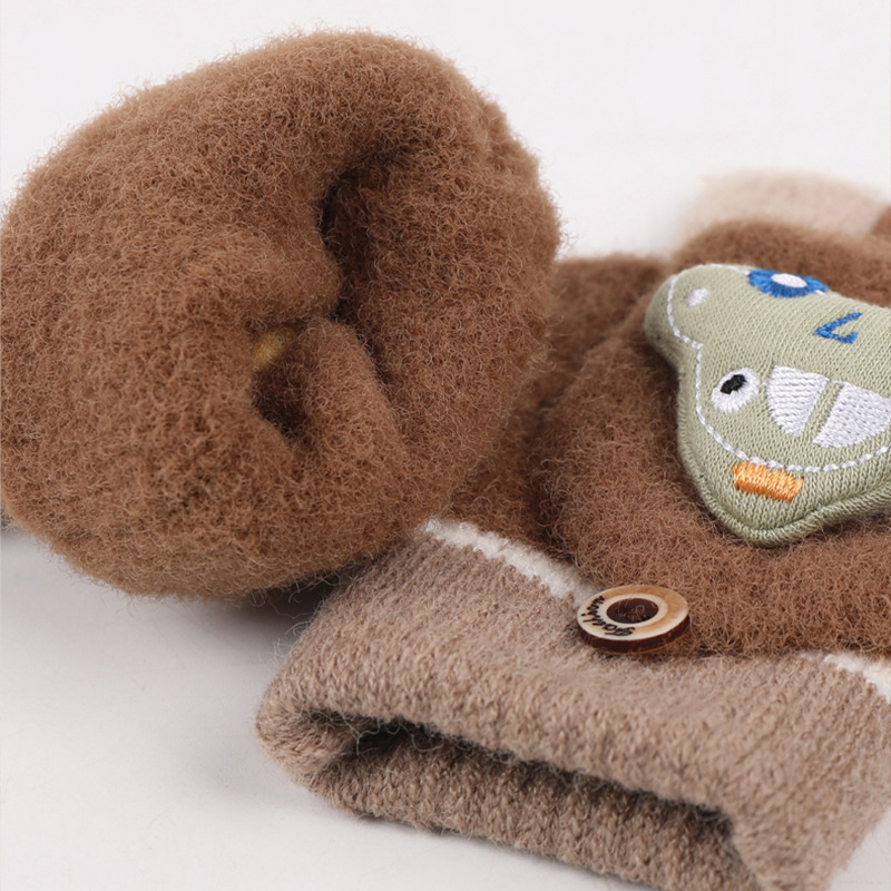 Happy παιδικά πλεκτά γάντια για τον χειμώνα, με πέντε δάχτυλα, σχέδιο αυτοκίνητο-καρτούν, κέντημα, για ηλικίες 2–6 ετών