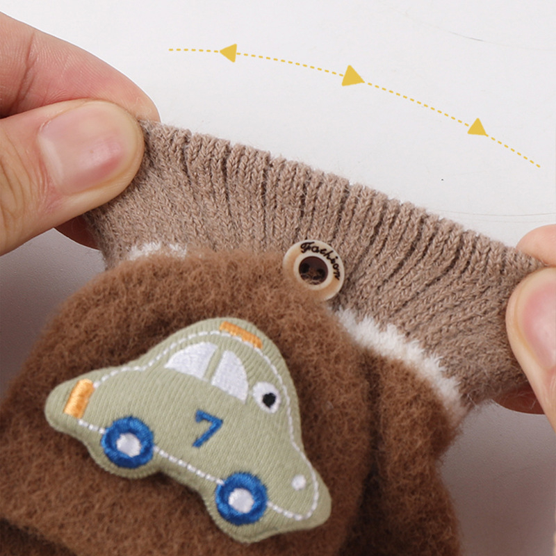 Happy παιδικά πλεκτά γάντια για τον χειμώνα, με πέντε δάχτυλα, σχέδιο αυτοκίνητο-καρτούν, κέντημα, για ηλικίες 2–6 ετών
