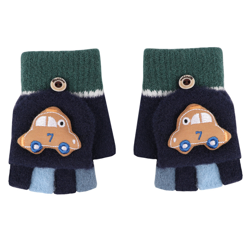 Happy παιδικά πλεκτά γάντια για τον χειμώνα, με πέντε δάχτυλα, σχέδιο αυτοκίνητο-καρτούν, κέντημα, για ηλικίες 2–6 ετών