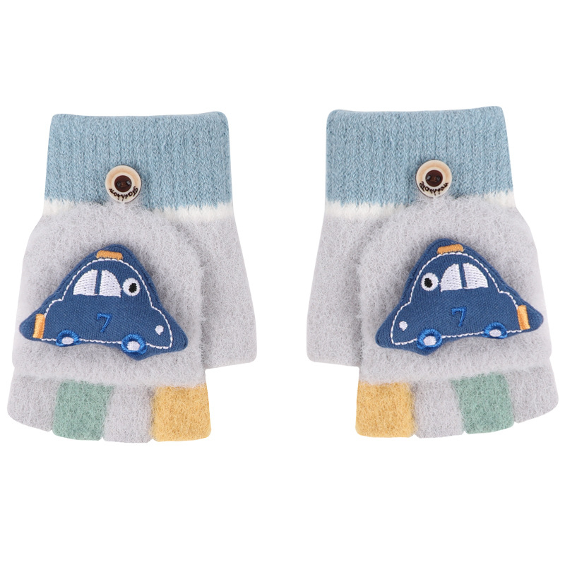 Happy παιδικά πλεκτά γάντια για τον χειμώνα, με πέντε δάχτυλα, σχέδιο αυτοκίνητο-καρτούν, κέντημα, για ηλικίες 2–6 ετών