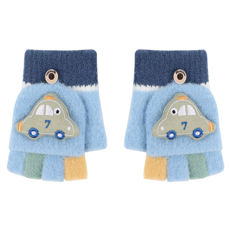 Happy παιδικά πλεκτά γάντια για τον χειμώνα, με πέντε δάχτυλα, σχέδιο αυτοκίνητο-καρτούν, κέντημα, για ηλικίες 2–6 ετών