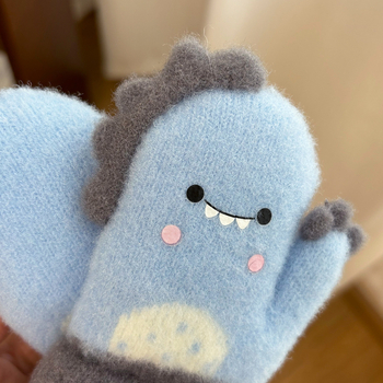 Γάντια-μιτών για παιδιά με δεινοσαύρο σε καρτούν στυλ, κρυστάλλινο βελούρο, για 2–4 ετών, φθινοπωρο-χειμώνας