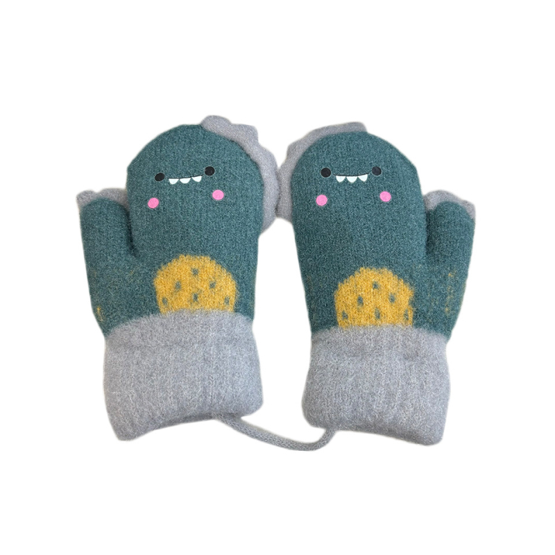 Γάντια-μιτών για παιδιά με δεινοσαύρο σε καρτούν στυλ, κρυστάλλινο βελούρο, για 2–4 ετών, φθινοπωρο-χειμώνας
