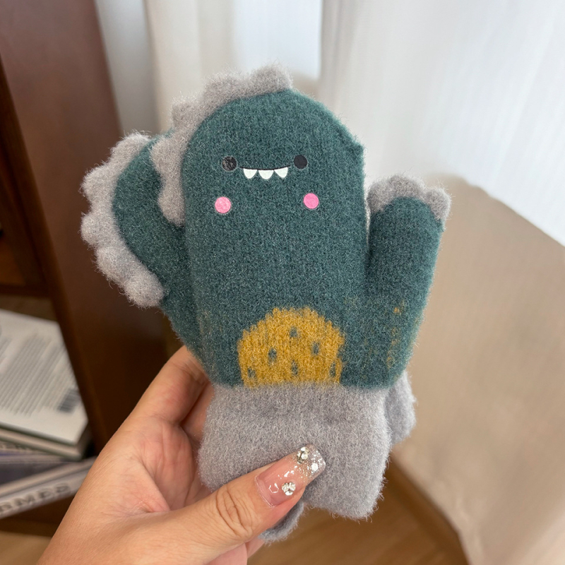 Γάντια-μιτών για παιδιά με δεινοσαύρο σε καρτούν στυλ, κρυστάλλινο βελούρο, για 2–4 ετών, φθινοπωρο-χειμώνας