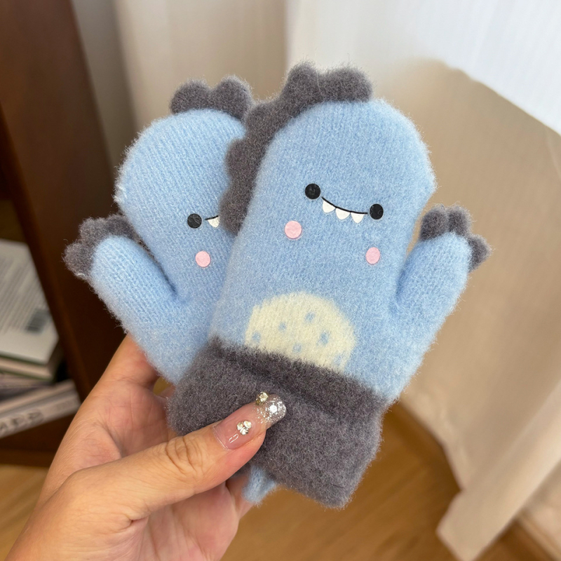 Γάντια-μιτών για παιδιά με δεινοσαύρο σε καρτούν στυλ, κρυστάλλινο βελούρο, για 2–4 ετών, φθινοπωρο-χειμώνας
