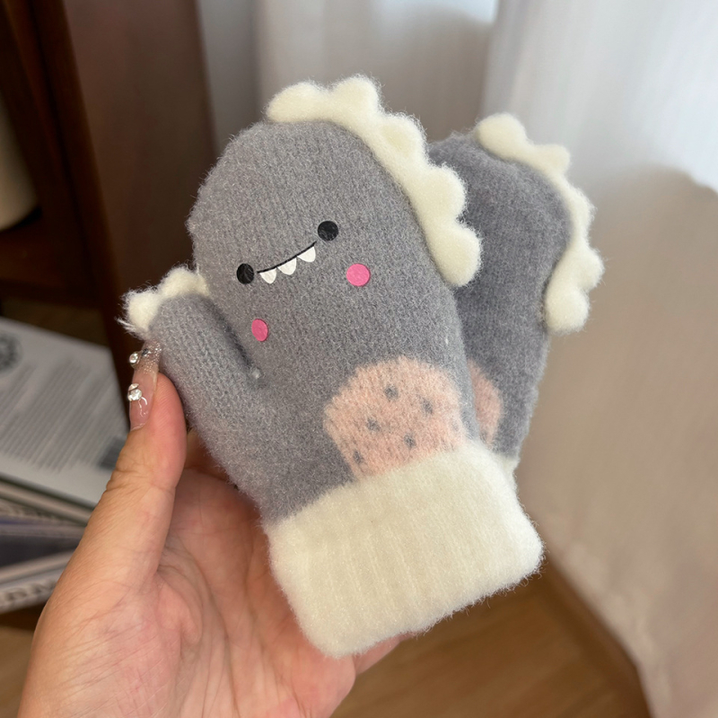 Γάντια-μιτών για παιδιά με δεινοσαύρο σε καρτούν στυλ, κρυστάλλινο βελούρο, για 2–4 ετών, φθινοπωρο-χειμώνας