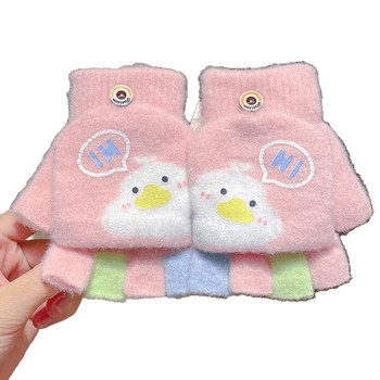 Παιδικά χειμωνιάτικα γάντια, ζεστά και χοντρά, με σχέδιο κινουμένων σχεδίων και μισά δάχτυλα, πλεκτά