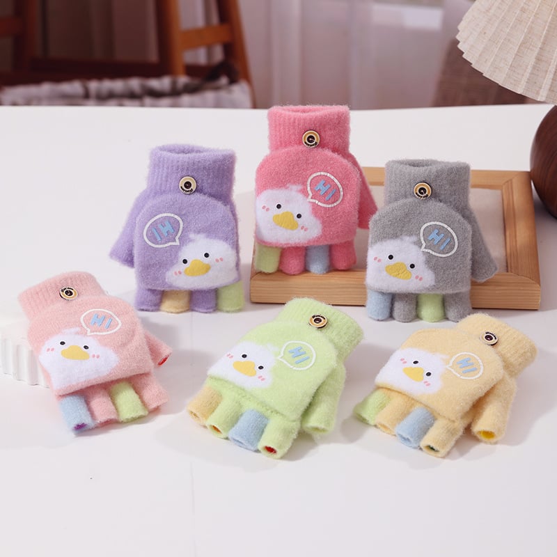 Παιδικά χειμωνιάτικα γάντια, ζεστά και χοντρά, με σχέδιο κινουμένων σχεδίων και μισά δάχτυλα, πλεκτά