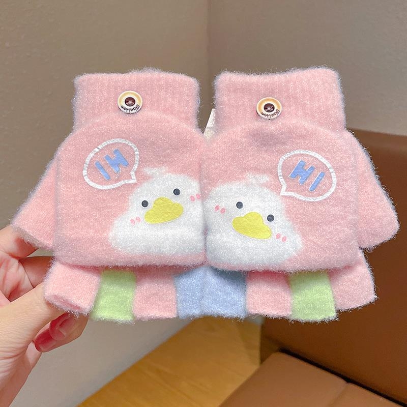 Παιδικά χειμωνιάτικα γάντια, ζεστά και χοντρά, με σχέδιο κινουμένων σχεδίων και μισά δάχτυλα, πλεκτά