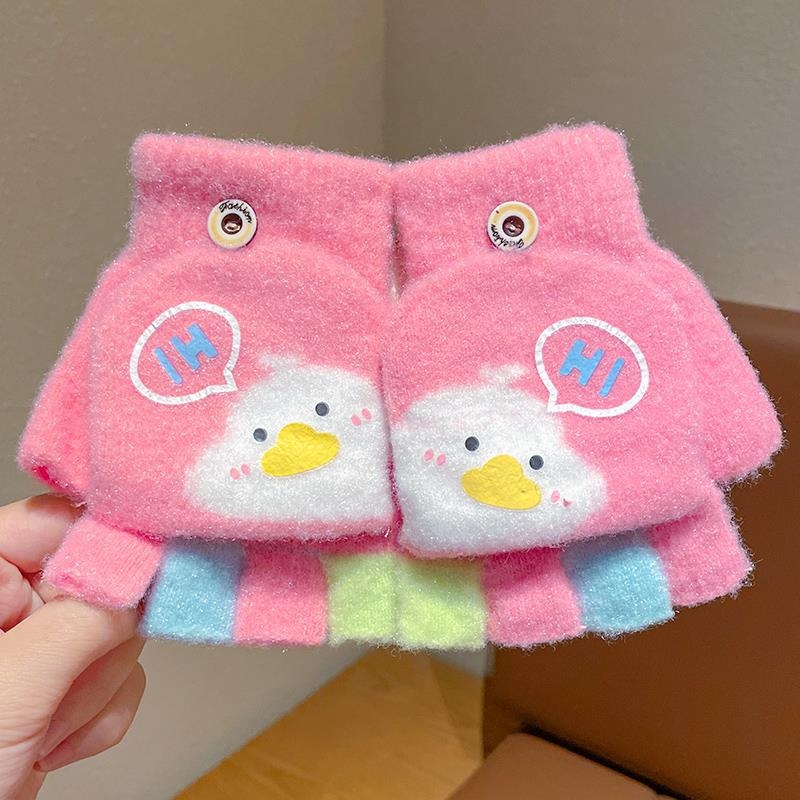 Παιδικά χειμωνιάτικα γάντια, ζεστά και χοντρά, με σχέδιο κινουμένων σχεδίων και μισά δάχτυλα, πλεκτά