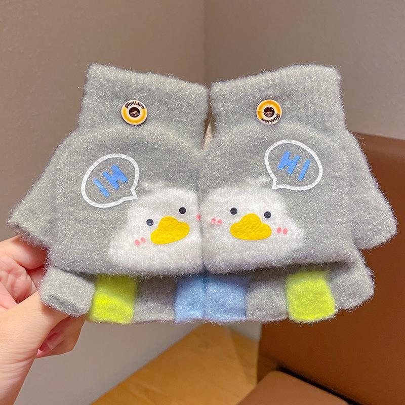 Παιδικά χειμωνιάτικα γάντια, ζεστά και χοντρά, με σχέδιο κινουμένων σχεδίων και μισά δάχτυλα, πλεκτά