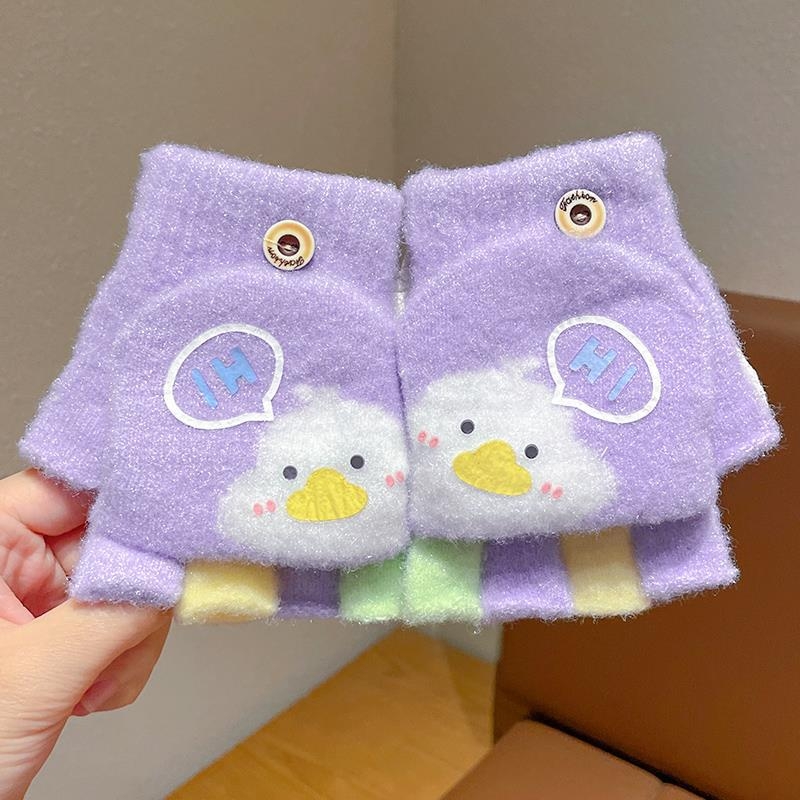 Παιδικά χειμωνιάτικα γάντια, ζεστά και χοντρά, με σχέδιο κινουμένων σχεδίων και μισά δάχτυλα, πλεκτά