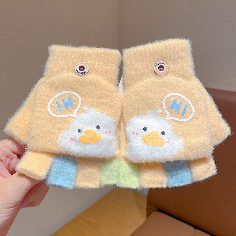 Παιδικά χειμωνιάτικα γάντια, ζεστά και χοντρά, με σχέδιο κινουμένων σχεδίων και μισά δάχτυλα, πλεκτά