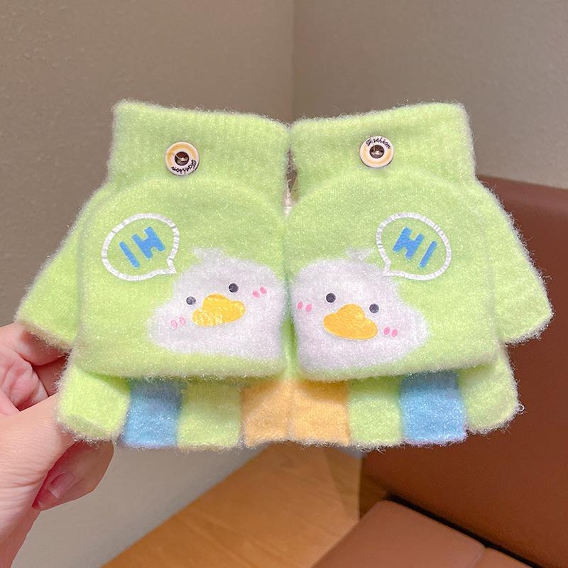 Παιδικά χειμωνιάτικα γάντια, ζεστά και χοντρά, με σχέδιο κινουμένων σχεδίων και μισά δάχτυλα, πλεκτά