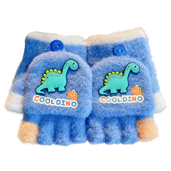 Dječje rukavice s dinosaurom, crtani, poluprsti, vunene, unisex