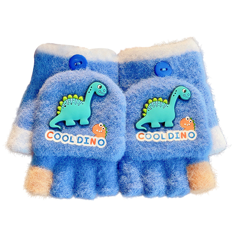 Dječje rukavice s dinosaurom, crtani, poluprsti, vunene, unisex