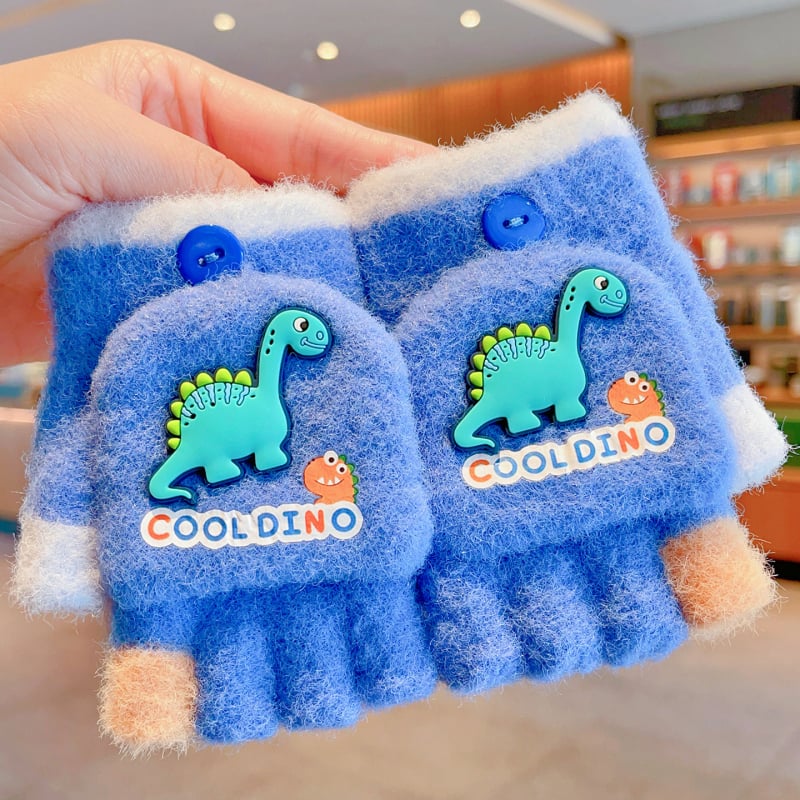 Dječje rukavice s dinosaurom, crtani, poluprsti, vunene, unisex